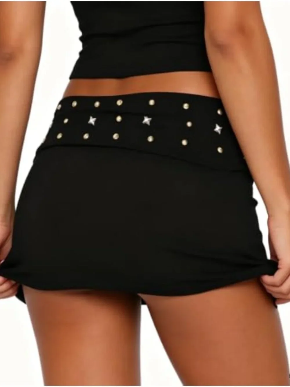 Studded Foldover Mini Skirt Bodycon Low Rise Y2k Going Out Party